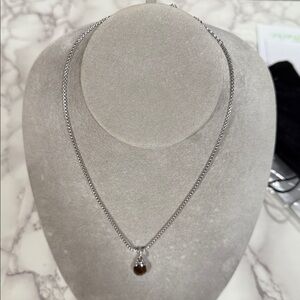 Silver tone Necklace with Brown Pendant